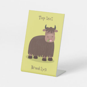 Funny happy yak aß gras Cartoon Illustration Sockelschild