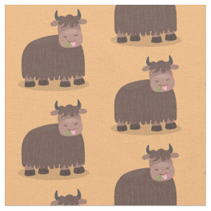 Funny happy yak aß gras Cartoon Illustration Stoff