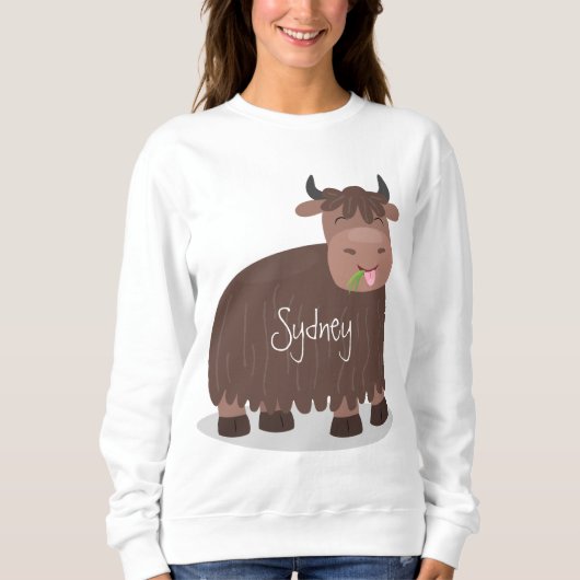 Funny happy yak aß gras Cartoon Illustration Sweatshirt (Vorderseite)