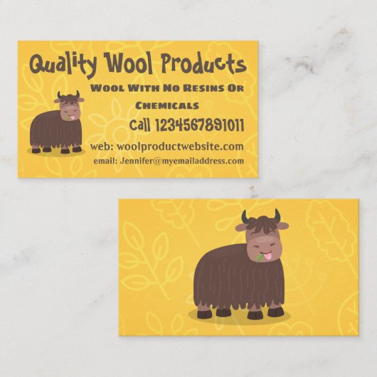 Funny happy yak aß gras Cartoon Illustration Visitenkarte (Vorne/Hinten)