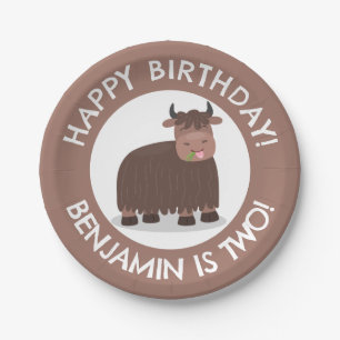 Funny happy yak personalisiert Cartoon Geburtstag Pappteller