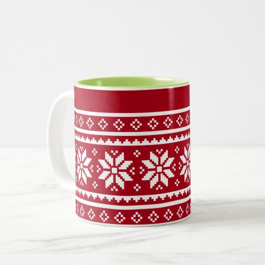 Funny hässlich Weihnachts Pullover Muster Kaffee U Zweifarbige Tasse (Vorderseite Links)