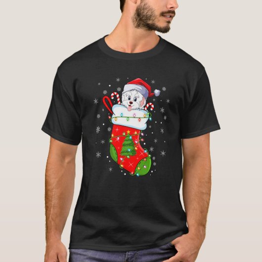 Funny Havanese Hund in Weihnachtssocken Lichter We T-Shirt (Vorderseite)