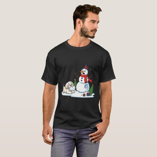 Funny Havanese Snowman Christmas Tree Xmas Womens  T-Shirt (Vorne ganz)