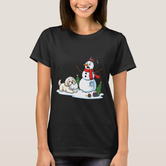 Funny Havanese Snowman Christmas Tree Xmas Womens  T-Shirt (Vorderseite)