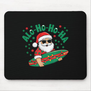 Funny Hawaiian Alo-ho-ho-ha Santa Surfing Christma Mousepad