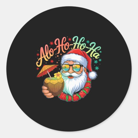 Funny Hawaiian Alo-ho-ho-ha Santa Surfing Christma Runder Aufkleber (Vorderseite)