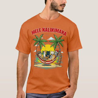 Funny Hawaiian Mele Kalikimaka Cats Celebrating Ch T-Shirt