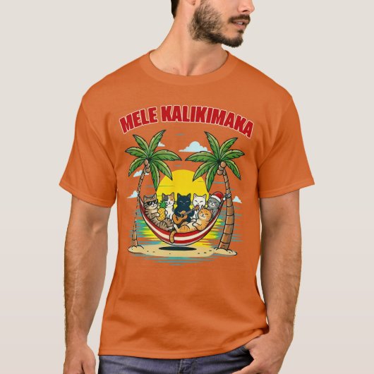 Funny Hawaiian Mele Kalikimaka Cats Celebrating Ch T-Shirt (Vorderseite)