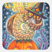 FUNNY HEADLESS HORSEMAN OWL, SLEEPY HOLLOW BIRD QUADRATISCHER AUFKLEBER (Vorderseite)