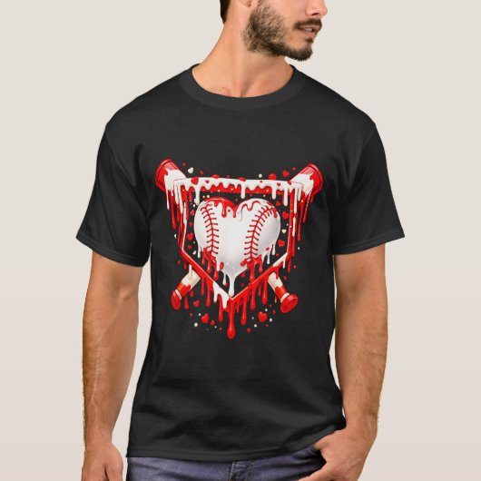 Funny Heart Baseball Drip Ice Cream Valentines Day T-Shirt (Vorderseite)