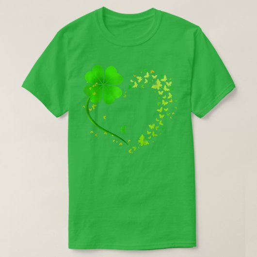 Funny Heart Kleeblatt Butterfly Happy St Patrick's T-Shirt (Design vorne)