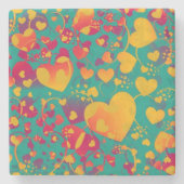 Funny Heart Muster IX - grün, rot gelb Steinuntersetzer (Vorderseite)