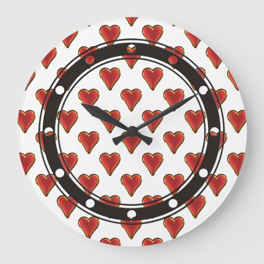 Funny Heart Pattern gold red + your backgr. & text Große Wanduhr (Vorderseite)