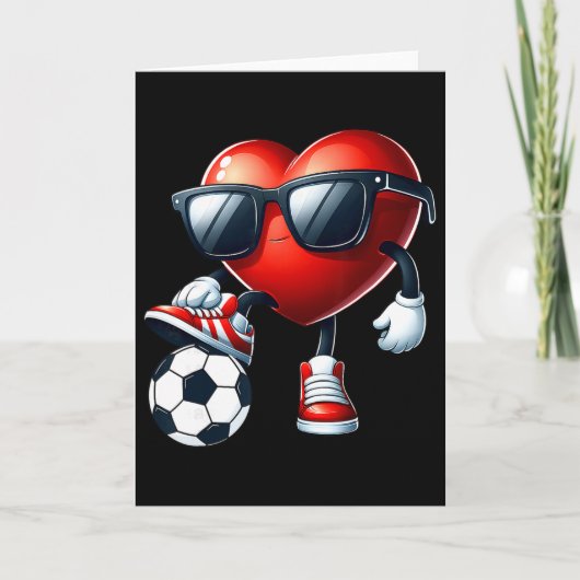 Funny Heart Playing Soccer Valentines Day Mens Boy Karte (Vorderseite)