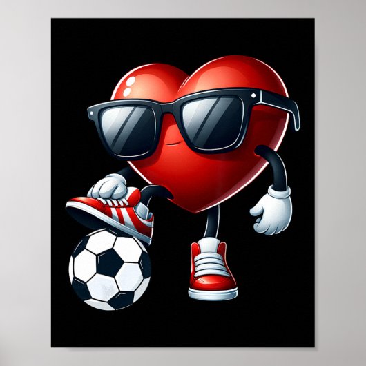 Funny Heart Playing Soccer Valentines Day Mens Boy Poster (Vorne)