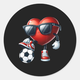 Funny Heart Playing Soccer Valentinstag Mens Boy Runder Aufkleber