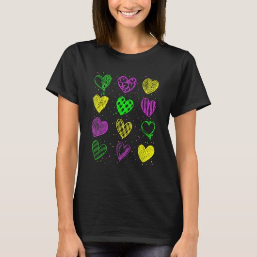 Funny Heart Print Mardi Gras Cute Mardi Gras Party T-Shirt (Vorderseite)
