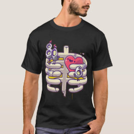 Funny Heart & Ribcage Cartoon - Quirky T - Shirt D