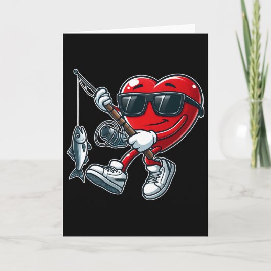 Funny Heart With Fishing Rod Valentines Day Toddle Karte (Vorderseite)