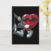 Funny Heart With Fishing Rod Valentines Day Toddle Karte (Gelbe Blume)