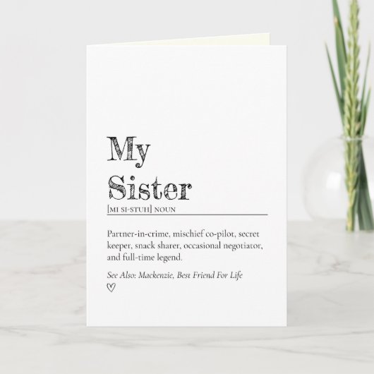 Funny Heartfelt Sister Definition Encouragement Karte (Vorderseite)
