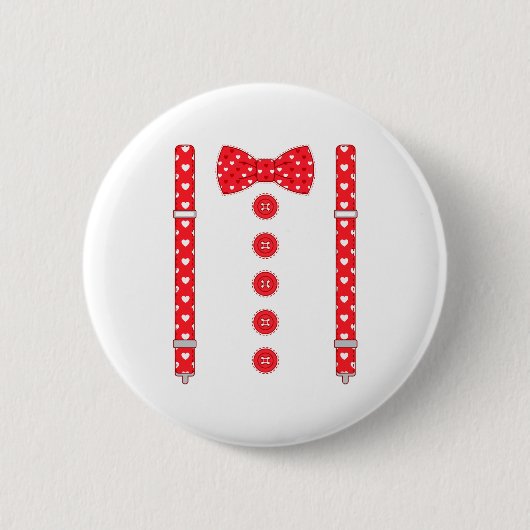Funny Hearts Bow Tie Suspenders Valentine's Day Co Button (Vorderseite)
