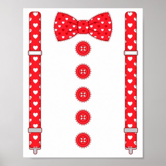 Funny Hearts Bow Tie Suspenders Valentine's Day Co Poster (Vorne)