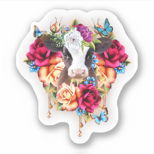 Funny Hearts Dairy Kuh Blume Niedliche Tiere. Perf Aufkleber (Vorderseite)