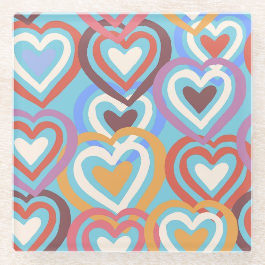 Funny Hearts: Nahtlose Textur Muster. Glasuntersetzer (Vorderseite)