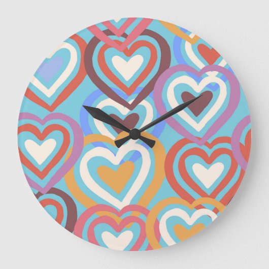 Funny Hearts: Nahtlose Textur Muster. Große Wanduhr (Vorderseite)
