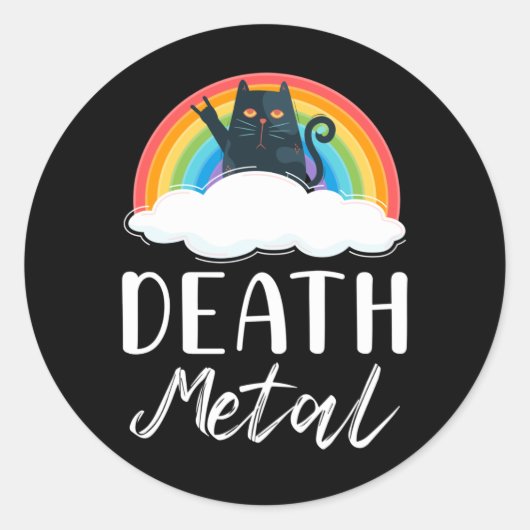 Funny Heavy Death Metal Cat Rainbow Rock Music Runder Aufkleber (Vorderseite)