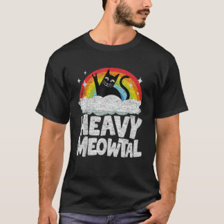 Funny Heavy Metal Art Cat Retro Regenbogen Katzen T-Shirt