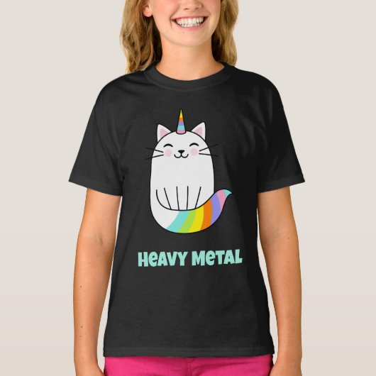 Funny Heavy Metal Einhorn Regenbogenkatzenkatze T  T-Shirt (Vorderseite)