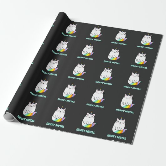 Funny Heavy Metal Unicoron Regenbogenkatze Geschenkpapier (Ungerollt)