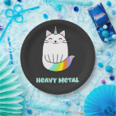 Funny Heavy Metal Unicoron Regenbogenkatze Pappteller (Party)