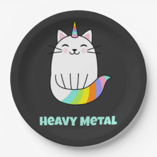 Funny Heavy Metal Unicoron Regenbogenkatze Pappteller