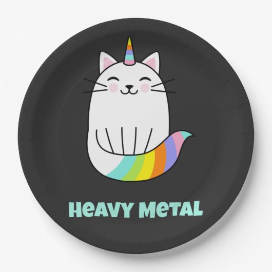 Funny Heavy Metal Unicoron Regenbogenkatze Pappteller (Vorderseite)