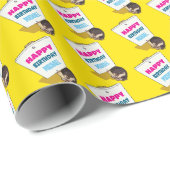 Funny Hedgehog Add The Name Happy Birthday Cartoon Geschenkpapier (Rolleneckpunkt)