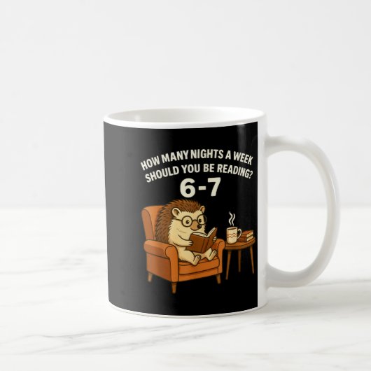 Funny Hedgehog Reading Book 67 Six Seven Meme Kaffeetasse (Rechts)
