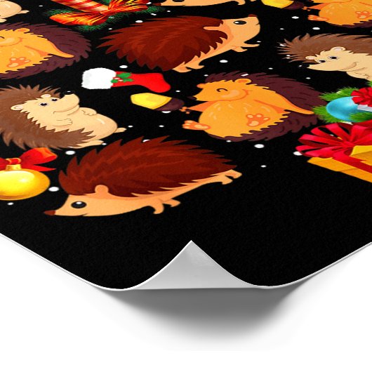 Funny Hedgehogs Christmas Tree Light Pajama Hedgeh Poster (Ecke)