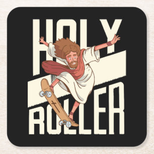 Funny Heiliger Roller Skateboard Jesus Rechteckiger Pappuntersetzer