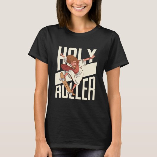 Funny Heiliger Roller Skateboard Jesus T-Shirt (Vorderseite)