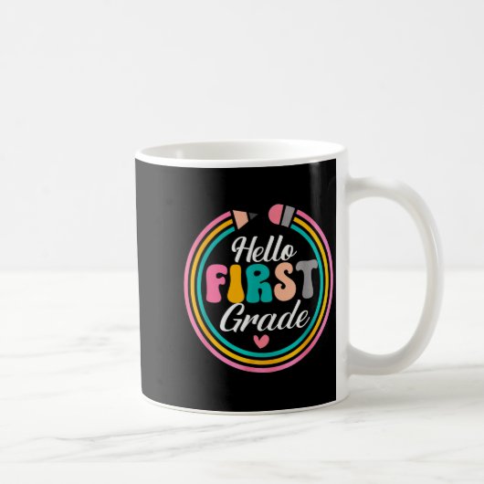 Funny Hello First Grade Pencil Circle Design  Kaffeetasse (Rechts)