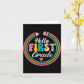 Funny Hello First Grade Pencil Circle Design  Karte (Gelbe Blume)