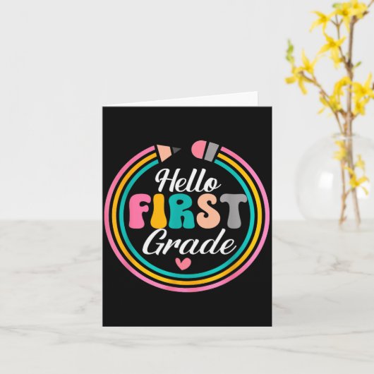 Funny Hello First Grade Pencil Circle Design  Karte (Gelbe Blume)