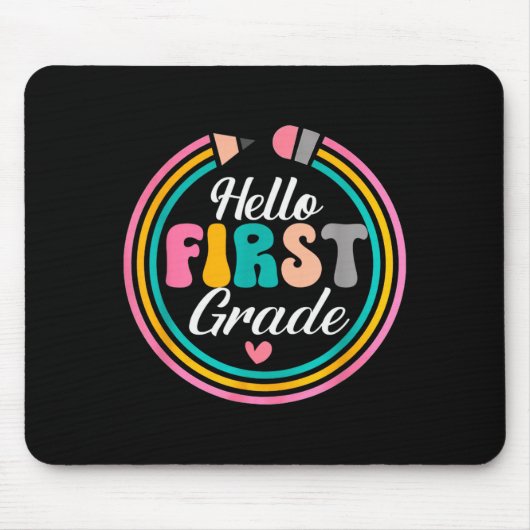 Funny Hello First Grade Pencil Circle Design Mousepad (Vorne)