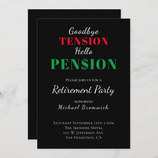 Funny Hello Pension Rentirement Party Einladung (Vorne/Hinten)