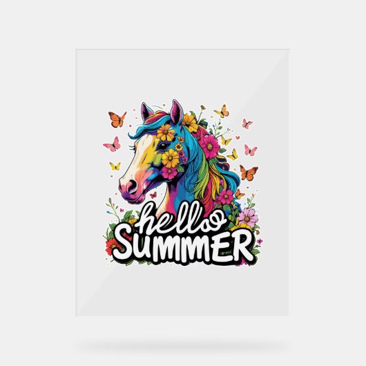 Funny Hello Summer Horse Acrylschild (Vorderseite)