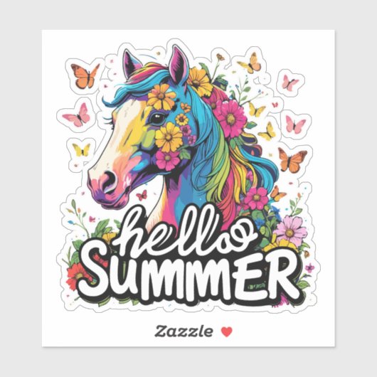 Funny Hello Summer Horse Aufkleber (Blatt)